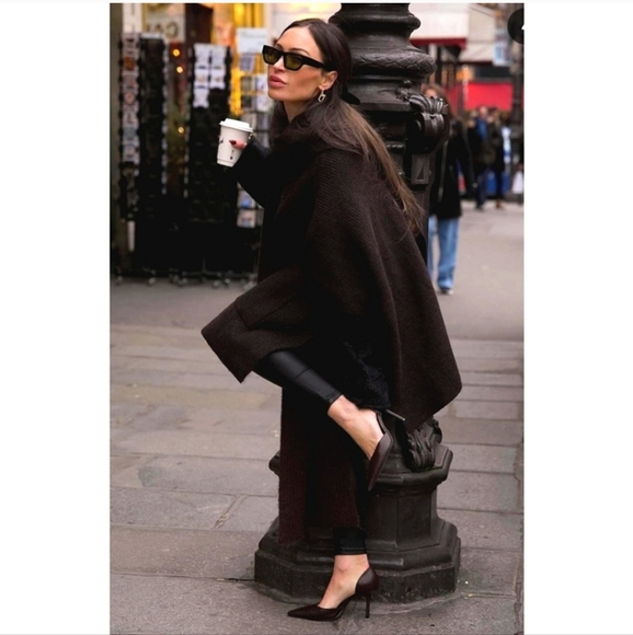 ZARA Cardigan Coat Cape Scarf Brown size S and M - Picture 6 of 16